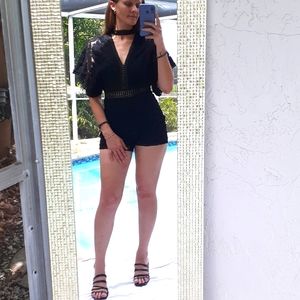 Black lace choker romper